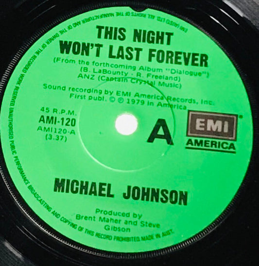 Michael Johnson (5) : This Night Won't Last Forever (7", Single)