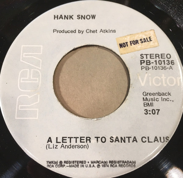 Hank Snow : A Letter To Santa Claus / Christmas Roses (7", Single, Promo)