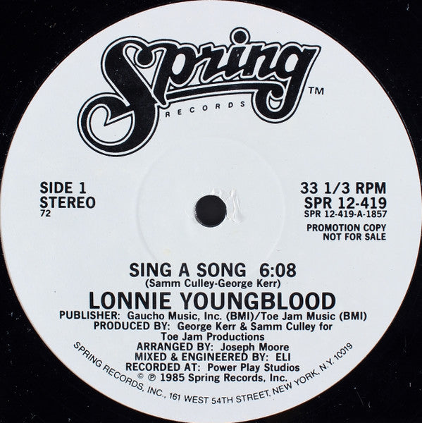 Lonnie Youngblood : Sing A Song (12", Promo)