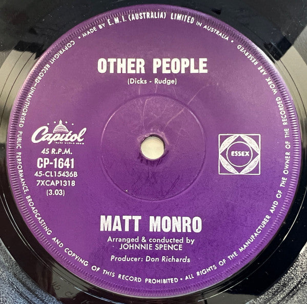 Matt Monro : Born Free (7", Single)
