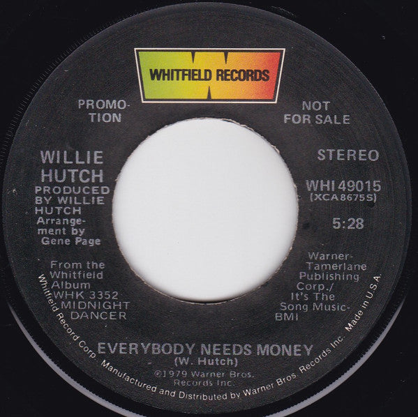 Willie Hutch : Everybody Needs Money (7", Mono, Promo)