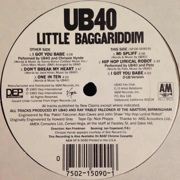 UB40 : Little Baggariddim (12", EP, Car)