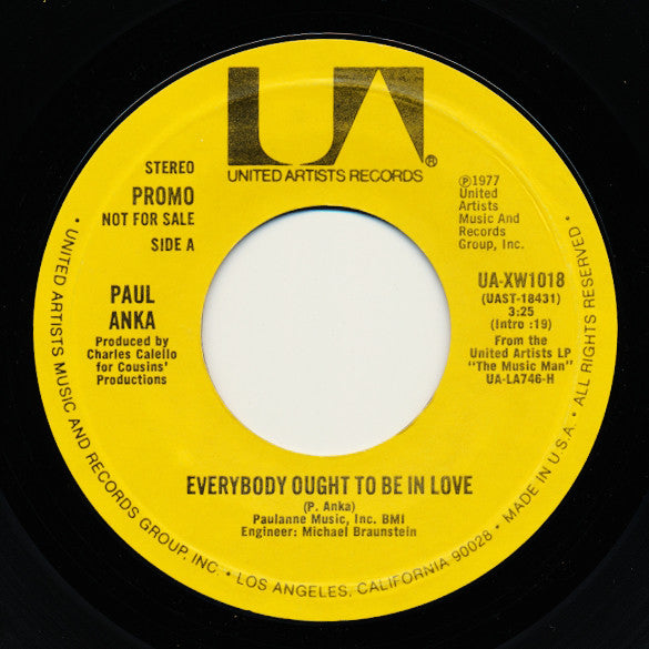 Paul Anka : Everybody Ought To Be In Love (7", Single, Promo, Styrene)