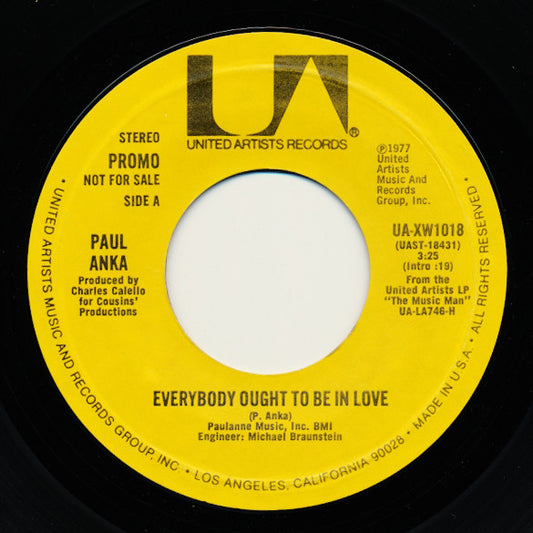 Paul Anka : Everybody Ought To Be In Love (7", Single, Promo, Styrene)