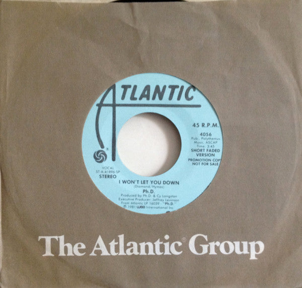 Ph.D. : I Won't Let You Down (7", Promo)