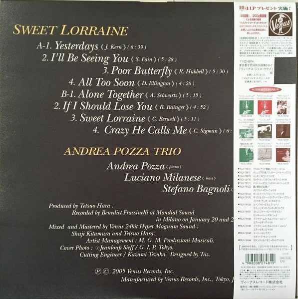 Andrea Pozza Trio : Sweet Lorraine (LP, Album, Ltd, 200)