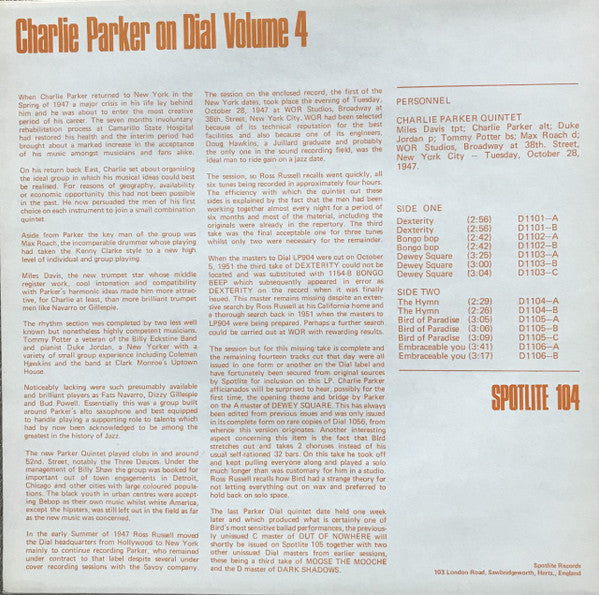 Charlie Parker : Charlie Parker On Dial Volume 4 (LP, Comp, Mono)