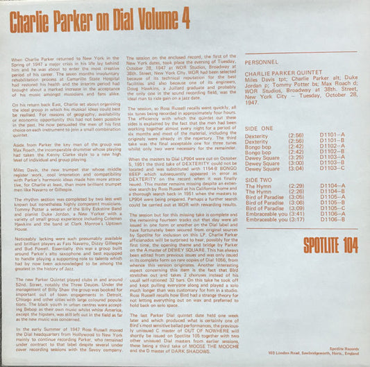 Charlie Parker : Charlie Parker On Dial Volume 4 (LP, Comp, Mono)