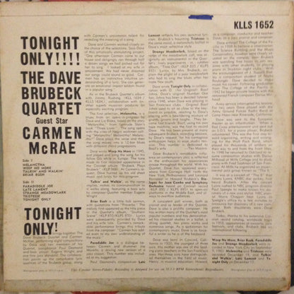 The Dave Brubeck Quartet ,Guest Star Carmen McRae : Tonight Only! (LP, Album)