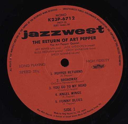 Art Pepper : The Return Of Art Pepper (LP, Album, Mono, RE)
