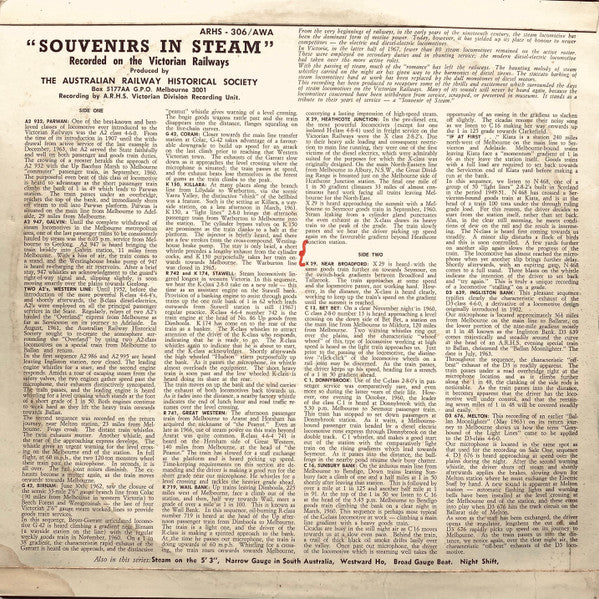No Artist : Souvenirs In Steam - Recorded on the Victorian Railways (LP, Album)