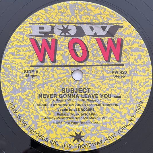 Subject - Never Gonna Leave You (12", 45 RPM, Stereo) (Very Good Plus (VG+))