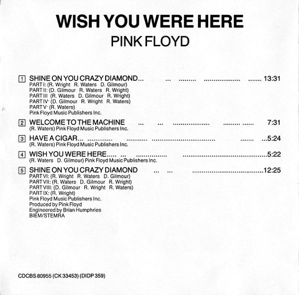 Pink Floyd - Wish You Were Here (CD, Album, RE) (Very Good (VG))