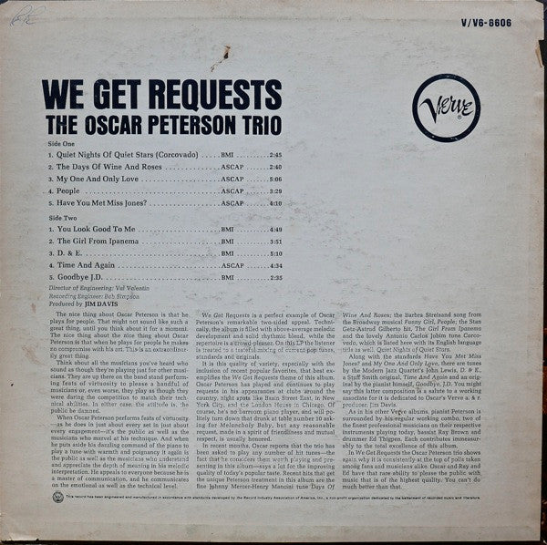 The Oscar Peterson Trio - We Get Requests (LP, Album, Stereo) (Very Good Plus (VG+))