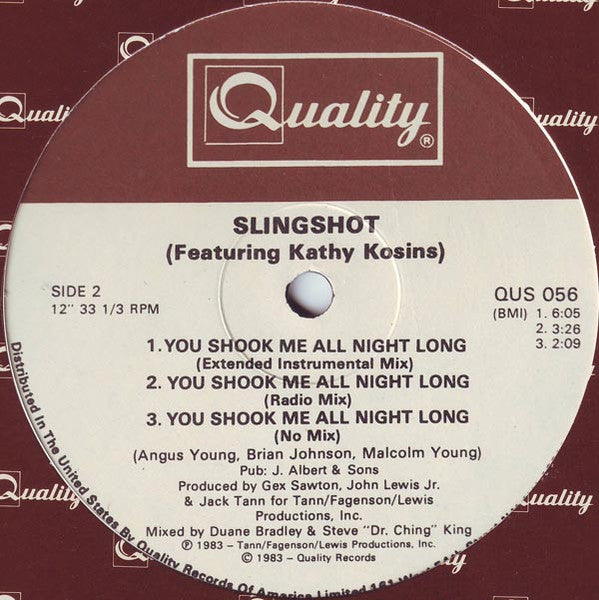 Slingshot, Kathy Kosins - You Shook Me All Night Long (12", 33 ⅓ RPM) (Very Good (VG))