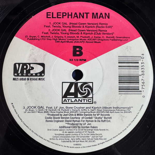 Elephant Man - Jook Gal (Wine Wine) (Remix) (12", 33 ⅓ RPM, Single) (Very Good (VG))