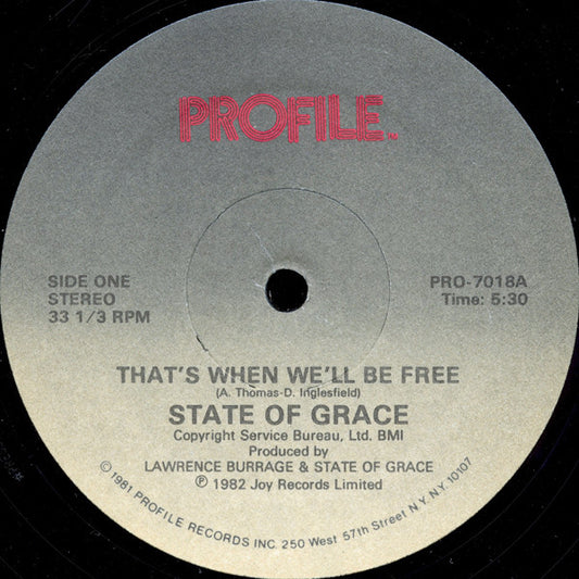 State Of Grace - That's When We'll Be Free (12", 33 ⅓ RPM, Single, Stereo) (Very Good Plus (VG+))
