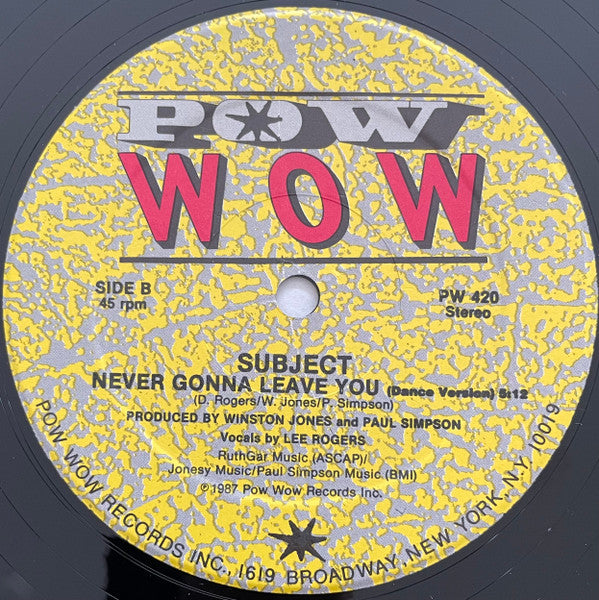 Subject - Never Gonna Leave You (12", 45 RPM, Stereo) (Very Good Plus (VG+))
