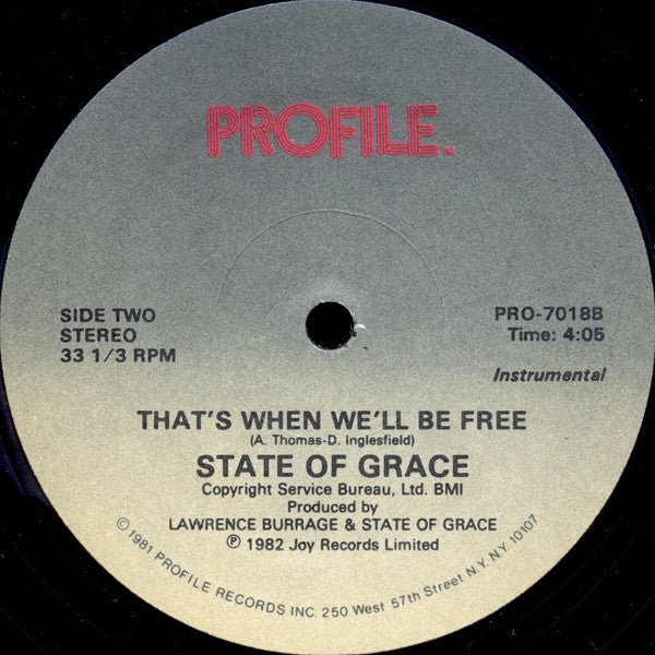 State Of Grace - That's When We'll Be Free (12", 33 ⅓ RPM, Single, Stereo) (Very Good Plus (VG+))