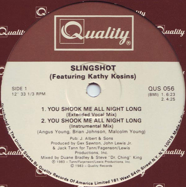 Slingshot, Kathy Kosins - You Shook Me All Night Long (12", 33 ⅓ RPM) (Very Good (VG))