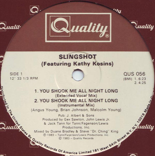 Slingshot, Kathy Kosins - You Shook Me All Night Long (12", 33 ⅓ RPM) (Very Good (VG))