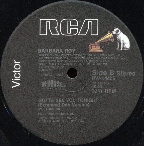 Barbara Roy - Gotta See You Tonight (12", 33 ⅓ RPM, Single) (Very Good Plus (VG+))