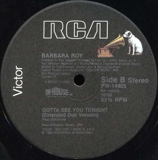 Barbara Roy - Gotta See You Tonight (12", 33 ⅓ RPM, Single) (Very Good Plus (VG+))
