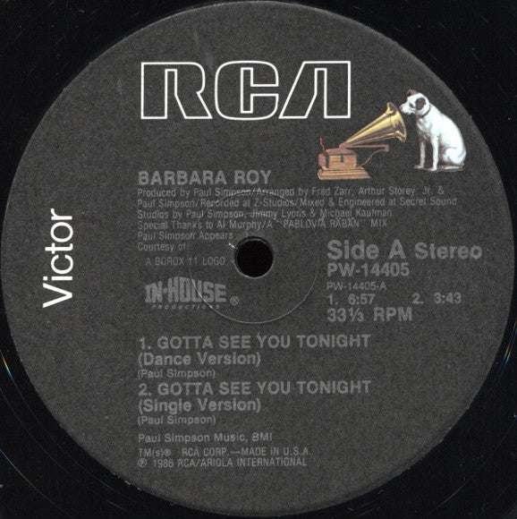 Barbara Roy - Gotta See You Tonight (12", 33 ⅓ RPM, Single) (Very Good Plus (VG+))