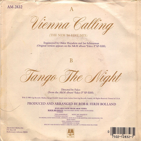 Falco - Vienna Calling (The New '86 Edit / Mix) (7", 45 RPM, Single, Styrene) (Very Good (VG))