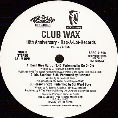 Various - Club Wax (10th Anniversary - Rap-A-Lot Records) (12", 33 ⅓ RPM, Promo) (Very Good Plus (VG+))