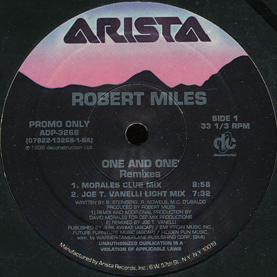 Robert Miles - One And One (Remixes) (12", 33 ⅓ RPM, Promo) (Very Good Plus (VG+))