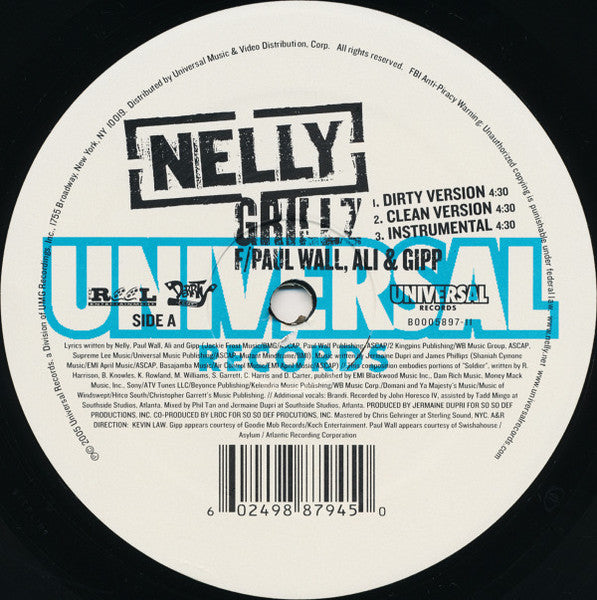 Nelly, Paul Wall, Ali & Gipp - Grillz (12", 33 ⅓ RPM) (Very Good Plus (VG+))