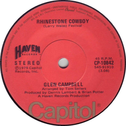 Glen Campbell - Rhinestone Cowboy (7", 45 RPM, Single, Stereo) (Very Good (VG))