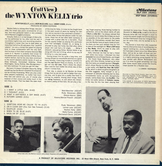 Wynton Kelly Trio - Full View (LP, Album, Stereo) (Very Good (VG))