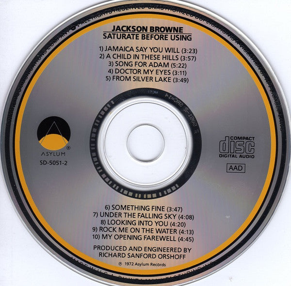 Jackson Browne - Saturate Before Using (CD, Album, Club, RE) (Very Good (VG))