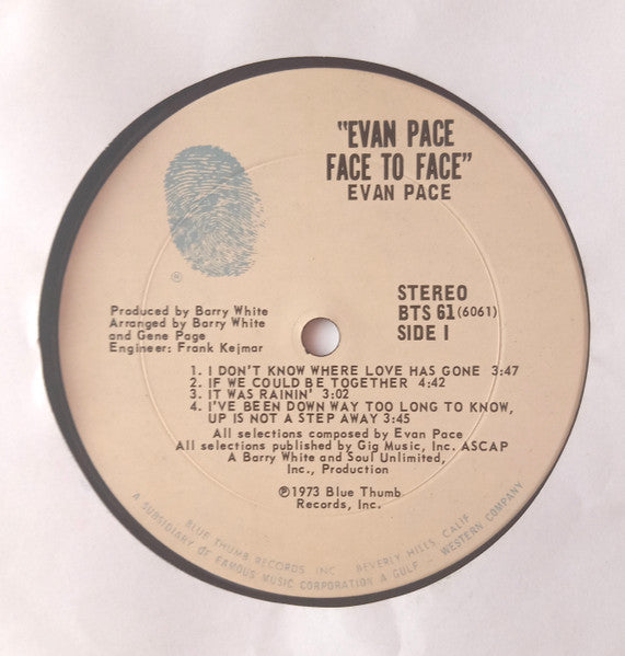 Evan Pace - Face To Face (LP, Album) (Very Good Plus (VG+))