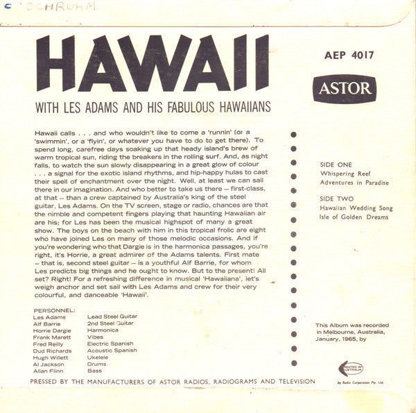 Les Adams And His Fabulous Hawaiians - Hawaii (7", 45 RPM, EP) (Very Good (VG))