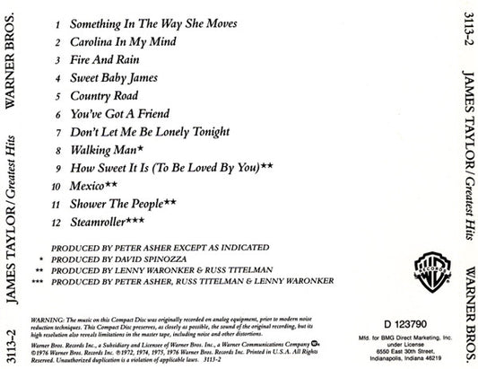 James Taylor - Greatest Hits (CD, Comp, Club, RE) (Very Good (VG))