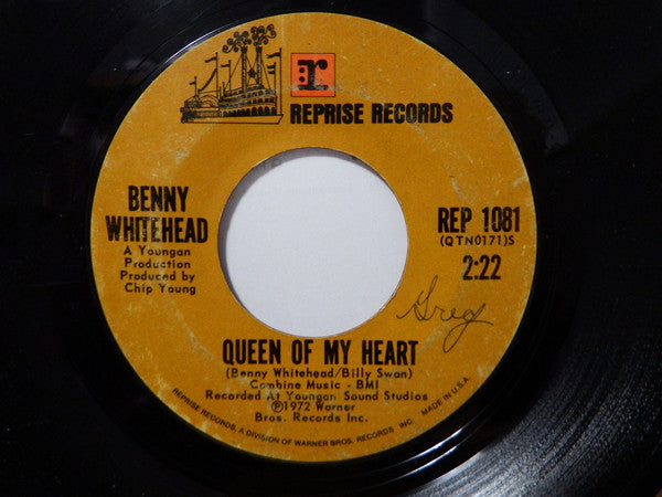 Benny Whitehead - Queen Of My Heart (7", 45 RPM, Single, Styrene) (Very Good (VG))