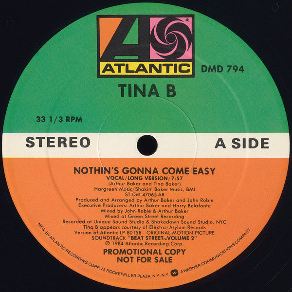 Tina B - Nothin's Gonna Come Easy (12", Maxi, Promo, Stereo) (Very Good Plus (VG+))