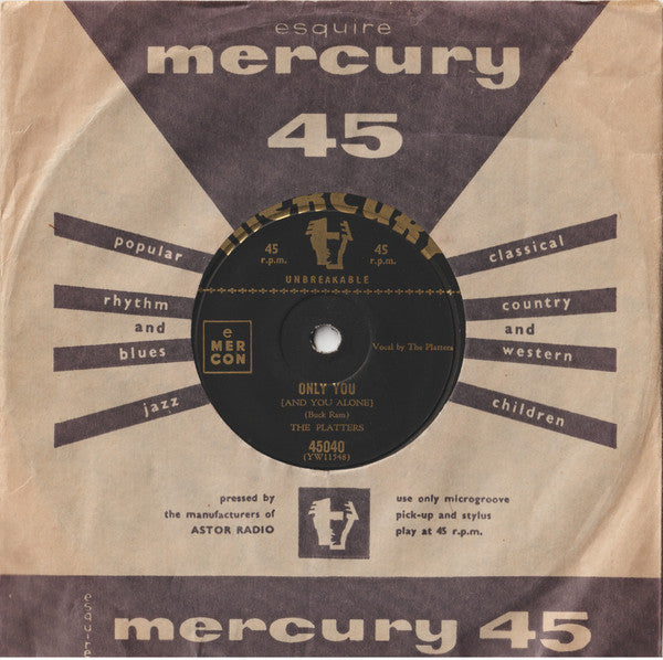 The Platters - Only You (And You Alone) (7", 45 RPM, Single) (Good Plus (G+))