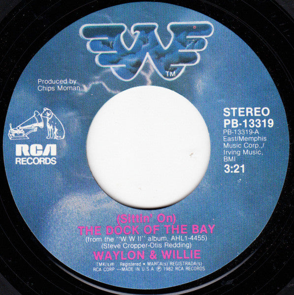 Waylon Jennings & Willie Nelson, Waylon Jennings - (Sittin' On) The Dock Of The Bay / Luckenbach, Texas (Back To The Basics Of Love) (7", 45 RPM, Single, Styrene) (Very Good (VG))