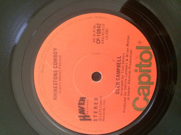 Glen Campbell - Rhinestone Cowboy (7", 45 RPM, Single, Stereo) (Very Good (VG))