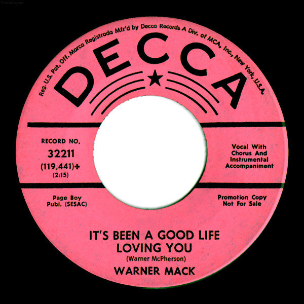 Warner Mack - I'd Give The World (To Be Back Loving You)  (7", 45 RPM, Promo) (Very Good (VG))