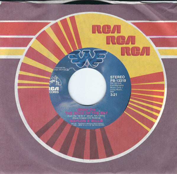 Waylon Jennings & Willie Nelson, Waylon Jennings - (Sittin' On) The Dock Of The Bay / Luckenbach, Texas (Back To The Basics Of Love) (7", 45 RPM, Single, Styrene) (Very Good (VG))