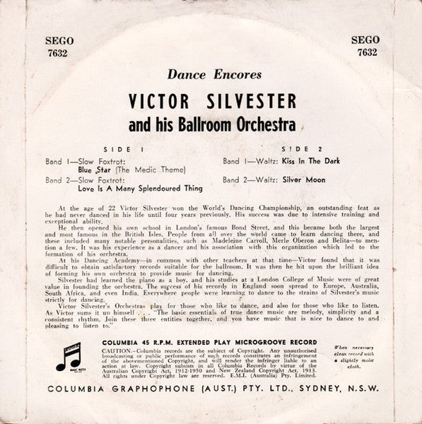 Victor Silvester And His Ballroom Orchestra - Dance Encores (7", 45 RPM, EP) (Very Good (VG))