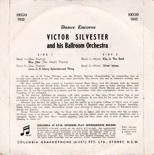 Victor Silvester And His Ballroom Orchestra - Dance Encores (7", 45 RPM, EP) (Very Good (VG))
