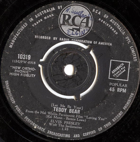 Elvis Presley, The Jordanaires - Loving You / (Let Me Be Your) Teddy Bear (7", 45 RPM, Single) (Good Plus (G+))