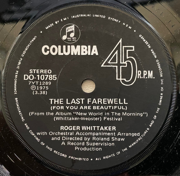 Roger Whittaker - The Last Farewell (For You Are Beautiful) (7", 45 RPM, Single) (Very Good (VG))