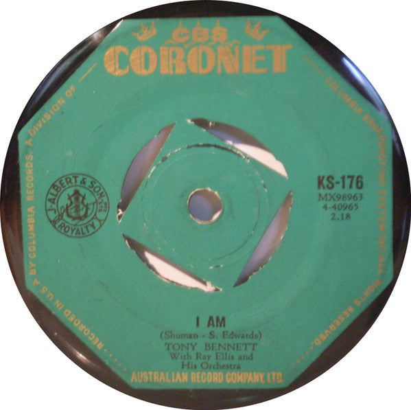 Tony Bennett, Ray Ellis And His Orchestra - I Am / In The Middle Of An Island  (7", 45 RPM, Single) (Good Plus (G+))